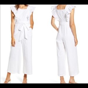 Rachel Parcell White Eyelet Ruffle Sleeve Jumpsuit